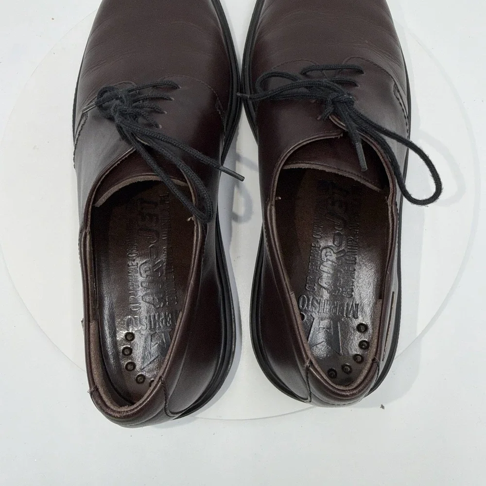 Mephisto Mens Air-Jet Oxford Size 10 Brown Leather Lace Up Dress Shoe France